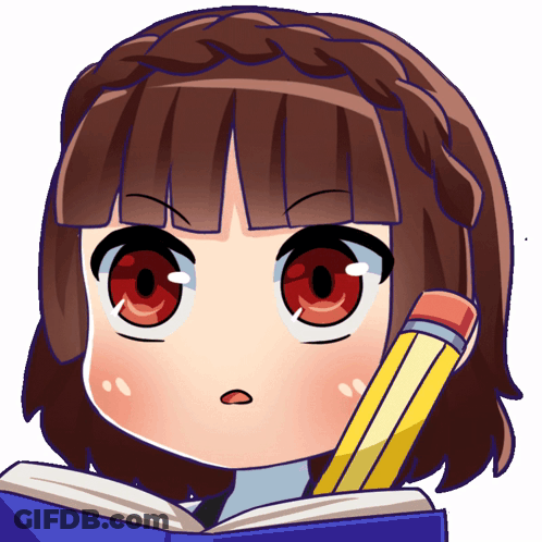 A Cartoon Of A Girl Holding A Pencil And A Book GIF