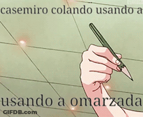 A Cartoon Of A Girl Holding A Pencil With The Words Casemiro Colando Usando A Usado A Omarzada GIF