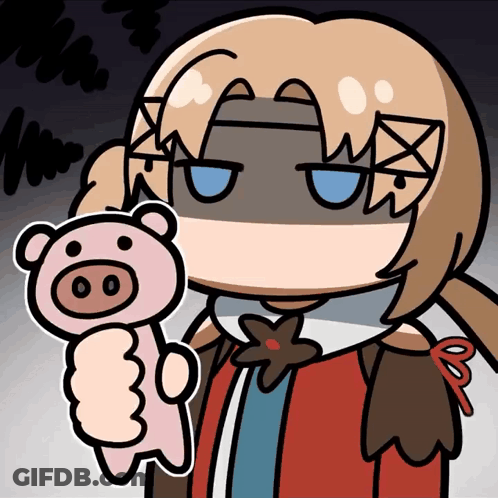 A Cartoon Of A Girl Holding A Pink Pig GIF