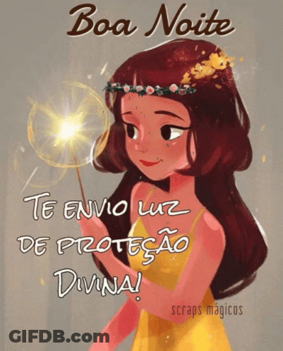 A Cartoon Of A Girl Holding A Sparkler And The Words Boa Noite GIF