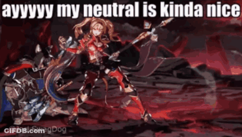 A Cartoon Of A Girl Holding A Spear And A Sword With A Caption That Says Ayyy My Neutral GIF