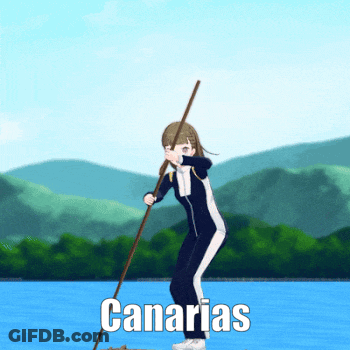A Cartoon Of A Girl Holding A Stick With The Word Canarias Written Below Her GIF