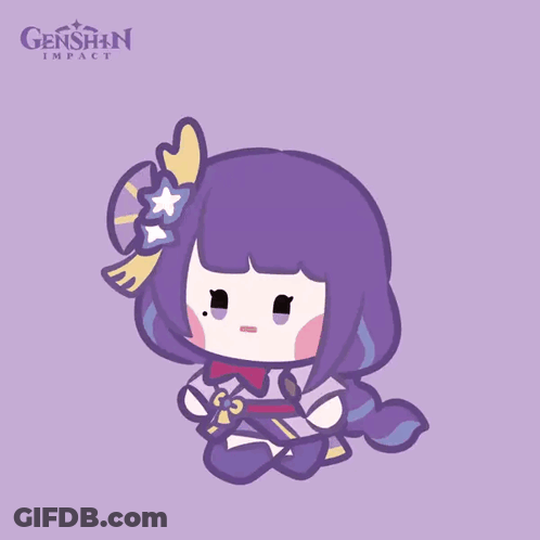 A Cartoon Of A Girl Holding A Sword With The Genshin Impact Logo In The Background GIF