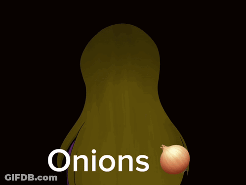 A Cartoon Of A Girl Holding An Onion With The Word Onions Written Below Her GIF