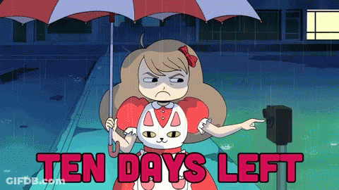 A Cartoon Of A Girl Holding An Umbrella With The Words Ten Days Left Above Her GIF