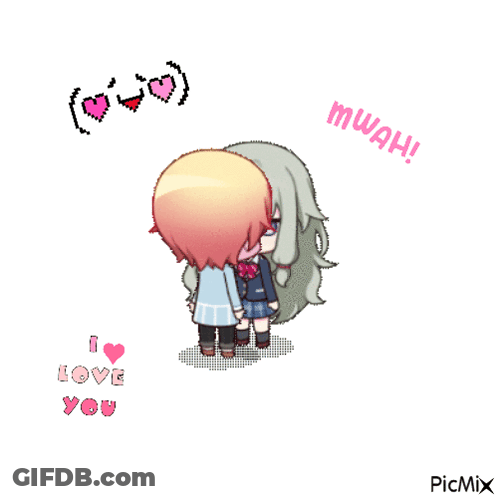 A Cartoon Of A Girl Hugging A Boy With The Words " I Love You " Written On The Bottom GIF