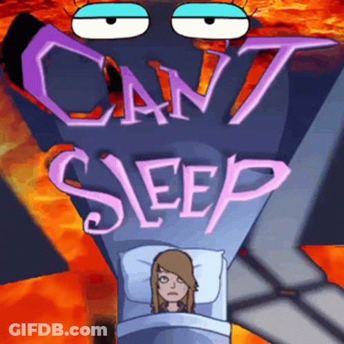 A Cartoon Of A Girl In A Bed With The Words Cant Sleep GIF