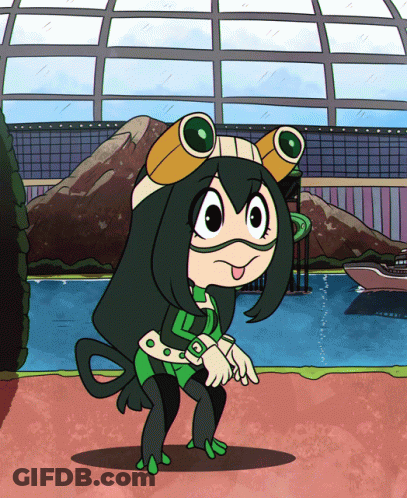 A Cartoon Of A Girl In A Frog Outfit GIF