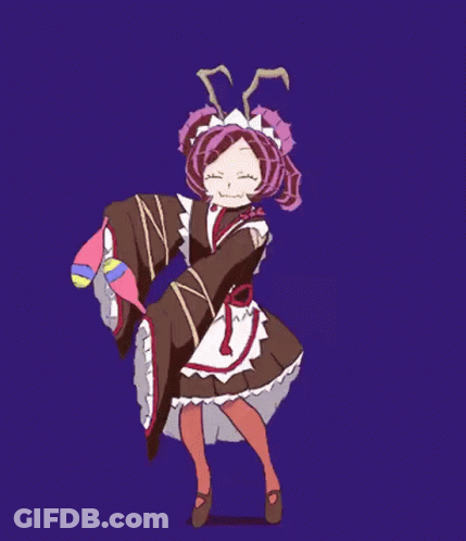A Cartoon Of A Girl In A Maid Dress Holding A Maraca . GIF