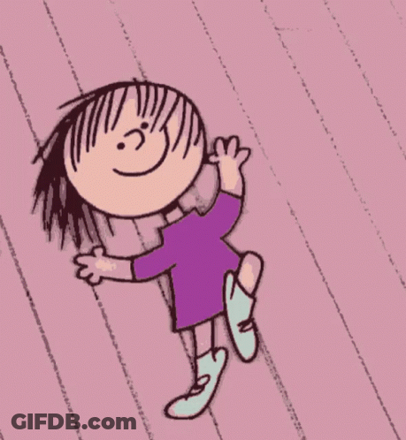 A Cartoon Of A Girl In A Purple Dress Waving Her Hand GIF