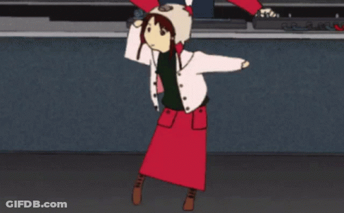 A Cartoon Of A Girl In A Red Skirt And White Jacket Dancing GIF