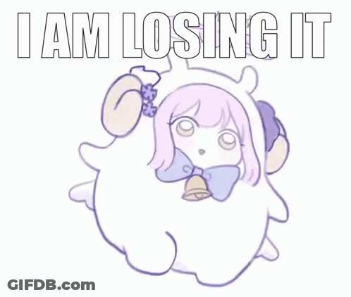 A Cartoon Of A Girl In A Sheep Costume With The Words `` I Am Losing It '' GIF