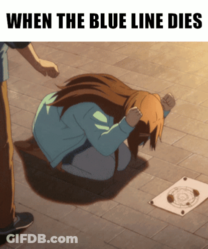 A Cartoon Of A Girl Kneeling Down With The Words When The Blue Line Dies Above Her GIF