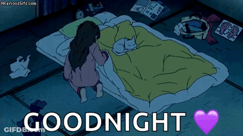 A Cartoon Of A Girl Kneeling Next To A Bed With The Words Goodnight Written Above Her GIF