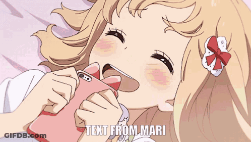 A Cartoon Of A Girl Laying On A Bed With The Text " Text From Mari " GIF