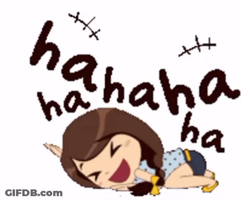 A Cartoon Of A Girl Laying On The Floor With The Words '  Hahaha Ha Ha Ha ' Above Her GIF