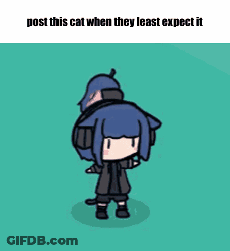 A Cartoon Of A Girl Laying On The Ground With The Caption Post This Cat When They Least Expect It . GIF