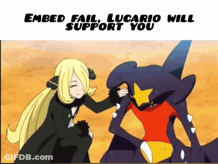 A Cartoon Of A Girl Petting A Monster With The Words Embed Fail Lucario Will Support You GIF