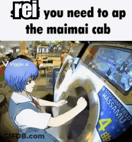 A Cartoon Of A Girl Playing A Video Game With The Words Rei You Need To Ap The Maimai Cab GIF