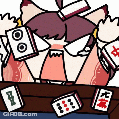 A Cartoon Of A Girl Playing Mahjong With Chinese Characters GIF
