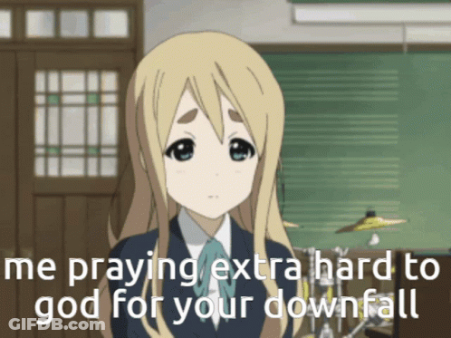 A Cartoon Of A Girl Praying For God For Her Downfall GIF