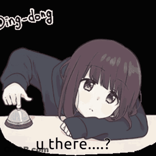 A Cartoon Of A Girl Pressing A Bell With The Words Ding Dong U There Behind Her GIF