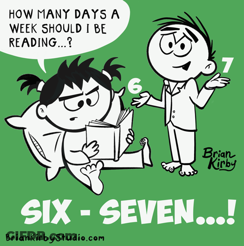 A Cartoon Of A Girl Reading A Book And A Boy Talking About Reading GIF