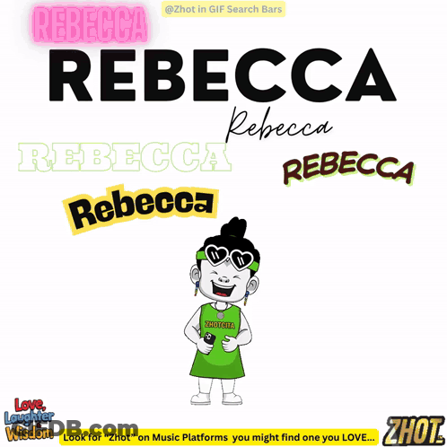 A Cartoon Of A Girl Riding A Bike With The Name Rebecca Written On It GIF