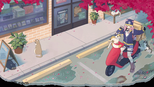 A Cartoon Of A Girl Riding A Red Scooter GIF