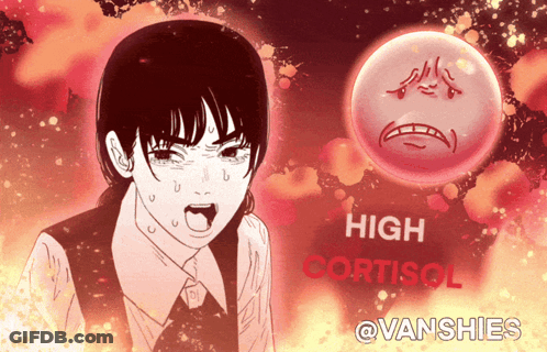 A Cartoon Of A Girl Screaming Next To A High Cortisol Bubble GIF