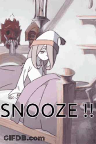 A Cartoon Of A Girl Sitting On A Bed With The Words Snooze Written Below Her GIF