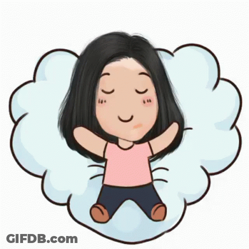 A Cartoon Of A Girl Sitting On A Cloud With Her Eyes Closed . GIF