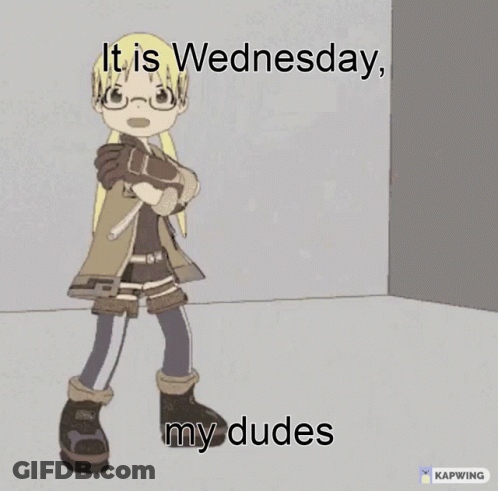 A Cartoon Of A Girl Sitting On The Floor With The Words " It Is Wednesday My Dudes " GIF