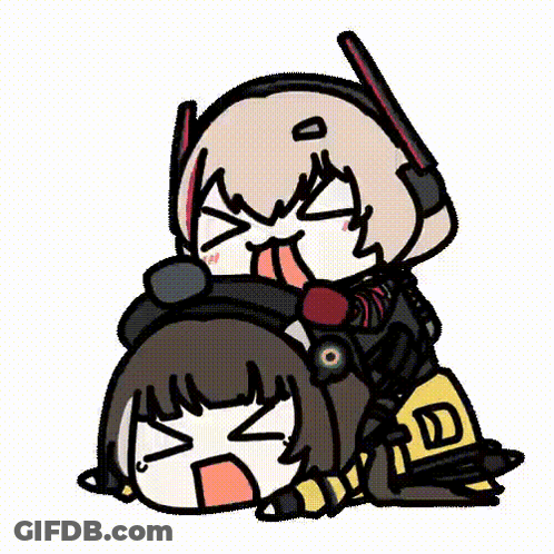 A Cartoon Of A Girl Sitting On Top Of Another Girl With Her Tongue Out . GIF