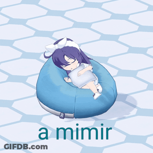 A Cartoon Of A Girl Sleeping On A Bean Bag Chair With The Words A Mimir Below Her GIF