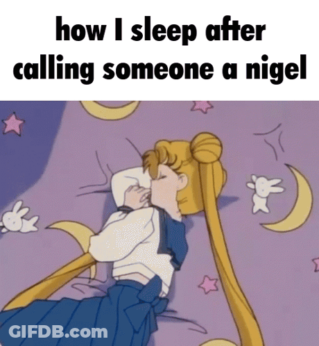 A Cartoon Of A Girl Sleeping With The Words How I Sleep After Calling Someone A Niger GIF