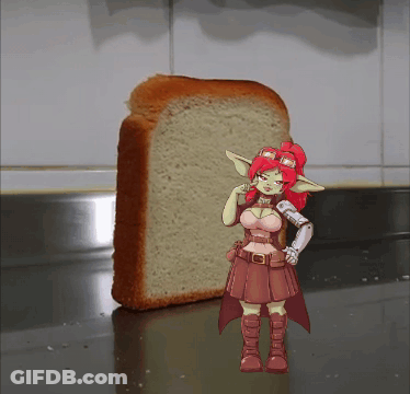 A Cartoon Of A Girl Standing Next To A Slice Of Bread GIF