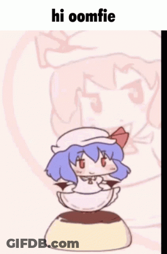 A Cartoon Of A Girl Standing On Top Of A Pudding With The Caption Hi Oomfie GIF