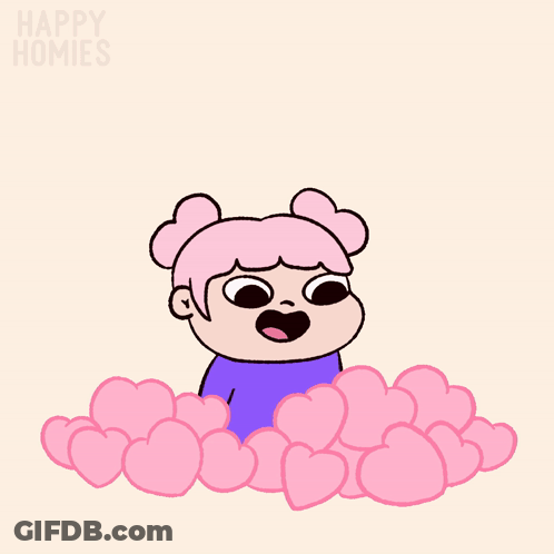 A Cartoon Of A Girl Surrounded By Pink Hearts With The Words Happy Homies On The Bottom GIF