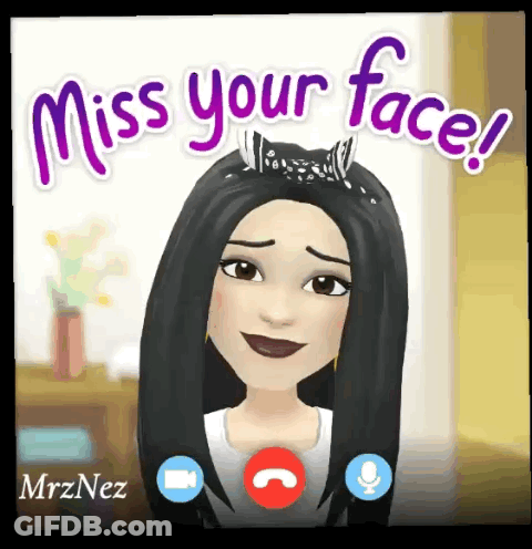 A Cartoon Of A Girl Talking On A Video Call With The Words Miss Your Face Written Above Her GIF
