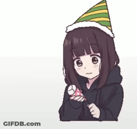 A Cartoon Of A Girl Wearing A Party Hat Holding A Cannon . GIF