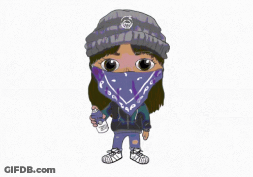 A Cartoon Of A Girl Wearing A Purple Bandana And A Beanie GIF