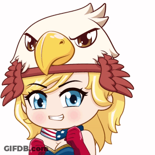 A Cartoon Of A Girl Wearing An Eagle 'S Hat GIF