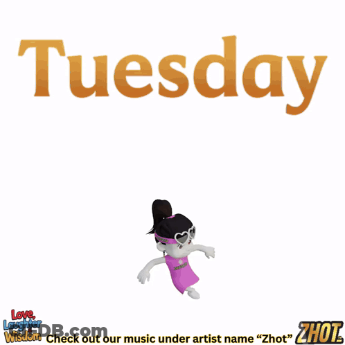 A Cartoon Of A Girl Wearing Sunglasses And A Red Dress With The Word Tuesday Above Her GIF