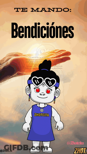 A Cartoon Of A Girl Wearing Sunglasses And A Shirt That Says ' Zhotcita ' GIF