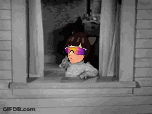 A Cartoon Of A Girl Wearing Sunglasses Looking Out Of A Window GIF