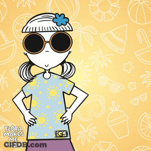 A Cartoon Of A Girl Wearing Sunglasses With The Words Sol Y Sonrisas GIF
