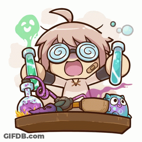 A Cartoon Of A Girl With A Bandage On Her Wrist Holding Test Tubes GIF