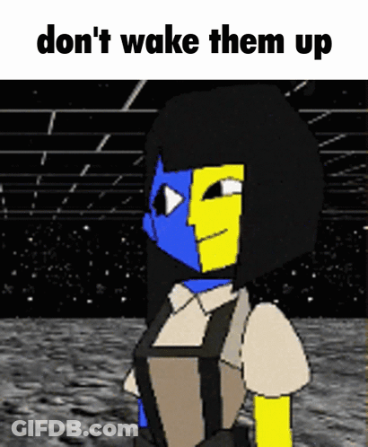 A Cartoon Of A Girl With A Blue And Yellow Face And The Words Do N't Wake Them Up . GIF