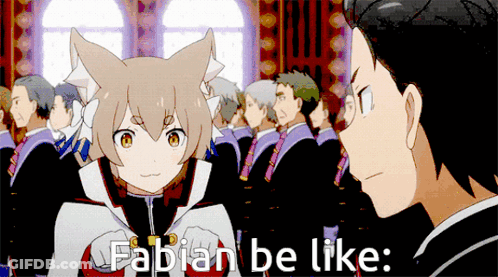 A Cartoon Of A Girl With A Cat Ear And The Words " Fabian Be Like " GIF